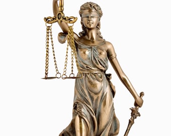 Justice Lady Statue 20 cm Bonded Bronze, The goddess of justice and law, Virtues of Justice Greek, Roman Symbol of Justice, Femida Statue.