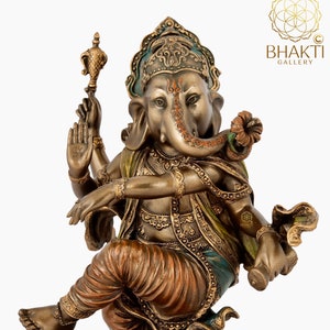 Dancing Ganesha Statue 20 cm, Bonded Bronze Ganesh Idol for Home Decor, Lord Vinayaka Murti, Hindu Elephant God of good luck & new beginning