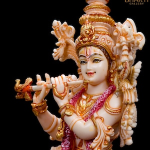 Lord Krishna Statue, 37 cm Big Hand Painted Dust Marble Krishna Statue, Murli Gopal, Govind, Religious Home Decor, Housewarming gift