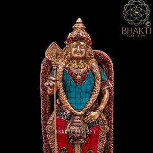 Batu Malai Sri Murugan Statue, Brass Kartikeya Statue, 30 cm Brass Murugan Idol with Stonework, Karthikeyan Idol, Lord Muruga Statue
