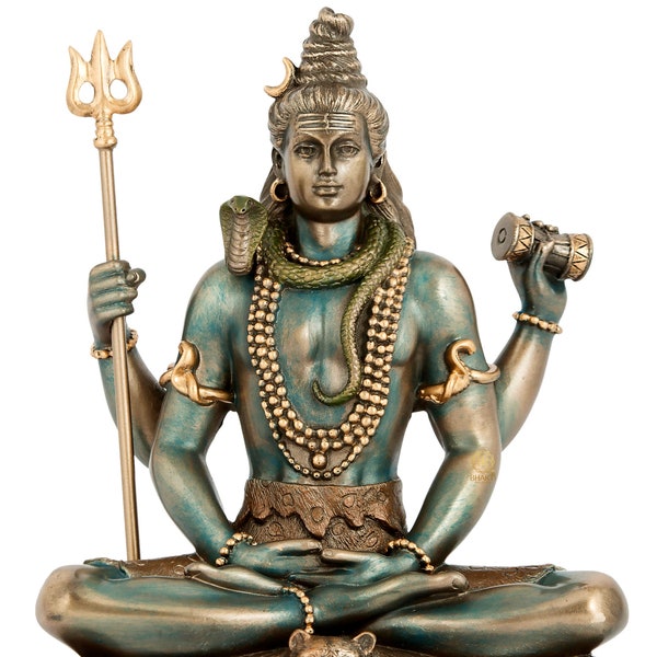 Statue du Seigneur Shiva, 15,5 cm en bronze contrecollé, idole de Shiva méditant, Shankara, Siva Murti, dieu hindou du yoga, de la danse, de l'art, de la méditation et du temps.