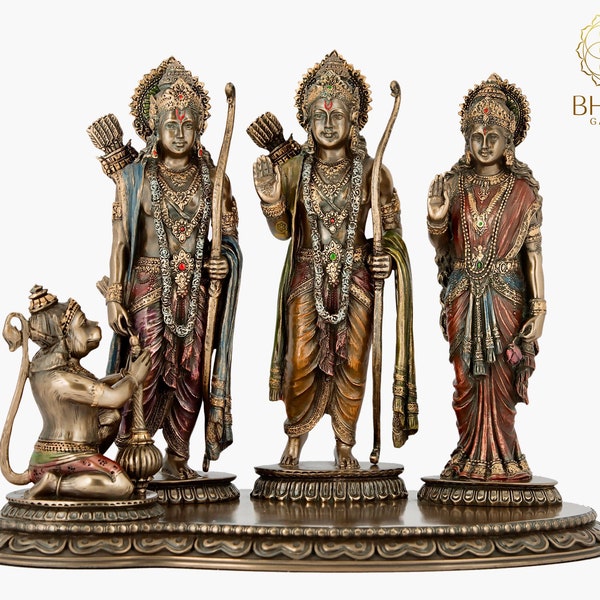 Ram Darbar-Statue, 20 cm, gebundene Bronze Ram Darbar Murti, Ramdarbar-Idol, Lord Rama, Lord Hanuman, Lord Laxman, Sita Mata, Rama-Familien-Idol.