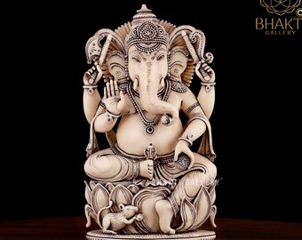 Ganesh Statue, 22 cm Ivory look Antique Finish Dust Marble Ganesha Statue, Ganapathi Idol, Ganpati Idol, Good Luck Gift for New Beginnings