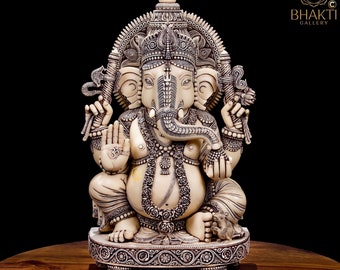 Lord Ganesha Idol, 38 cm Big Size Antique Finish Dust Marble Ganesha Statue, Elephant God Statue, Dust Marble Ganesh Statue, Ganpati Idol