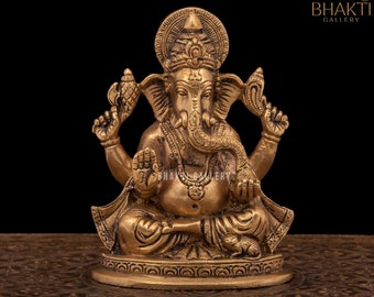 Statue de Ganesha en laiton petite, petite statue de Ganesh en laiton de 15 cm, statue de Dieu éléphant, cadeau de bonne chance pour un nouveau départ, cadeau de crémaillère