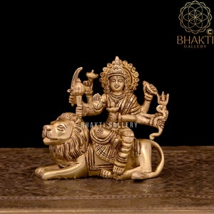 Durga statue Small, 10 cm Small Size Brass Goddess Durga Idol, Brass small Durga Statue, Small Brass Durga idol, Brass Sitting Durga