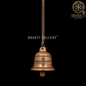 Brass Hanging Bell, 62 cm long Brass Hanging Bell with Chain, Hanging Ritual Bell for Home Mandir Temple, Brass Ghanti, Brass Ghanta