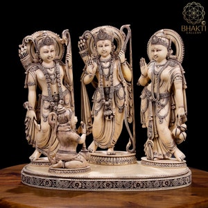 Ramdarbar Murti, Ivory Look Antique Finish Dust Marble Ram Darbar Statue, Ram Pariwar, Ram Parivar, Ram Darbar Morti, House warming gift