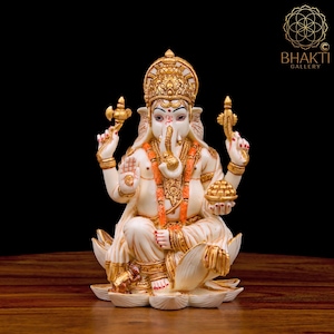 Posąg Ganesha, 18 cm, ręcznie malowany, marmurowy posąg Ganesha, posąg Pana Ganapathi, hinduskiego boga szczęścia i nowych początków
