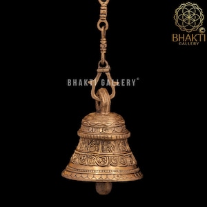 Ethnic Brass Hanging Bell With Chain, Chain for Home Temple, Door, Hallway,  Porch or Balcony Unique Decor Gift Chain Length 24 Inches 