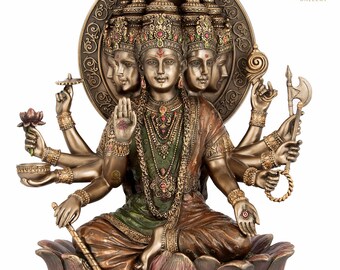Estatua de Gayatri, Estatua de la Diosa Gayatri de Bronce Adherida de 26 cm, Ídolo de Gayatri, Bhuvanesvari, Savitri, Vedamata, Pranagni, Madre de los Vedas.