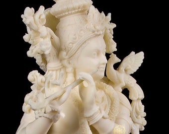 Lord Krishna Idol, 36 cm Big Ivory Look Dust Marble Krishna Statue, Murli Gopal, Govind, Shri Krishn Murti, Hindu Marriage Anniversary gift