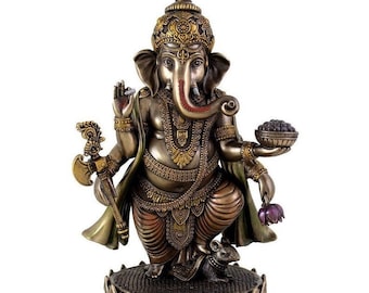 Standing Ganesha Statue, 19 cm Bonded bronze standing Ganesh Idol with mouse, Shree Ganapati Murti, Lord Ganpati Idol, Elephant God Figure
