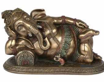 Reclining Ganesha Statue, 20 cm Bonded Bronze Resting Ganesha Statue, Relaxing Ganesha Figure, Hindu God of good luck wealth & success