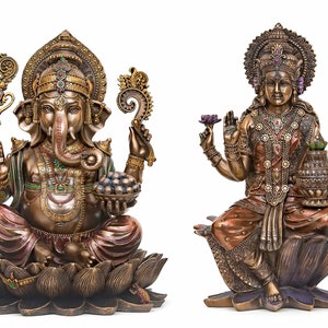 Lakshmi Ganesh Statue, 31 cm Big Bonded Bronze Laxmi Ganesha Statue, Large Laxmi Ganesh Figure, Hindu God Sculpture, Housewarming gift