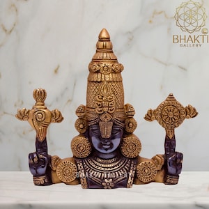 Brass Tirupati Balaji Bust wall Hanging, 23 cm big Black Golden Finish Brass Shree Venkateswara Face wall Hanging, Brass Balaji face