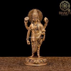 Small Dhanvantari Statue, 20 cm Brass Dhanvantri Idol, Small Dhanwantari Figure, Hindu Medicine God, Ayurveda God statue, Dhanvanthri