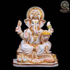 Ganesha Statue, 33 cm Big Hand Painted Cultured Marble Ganesha Statue, Ganesh Statue, Ganpati Idol, Ganapathi Idol, House warming gift