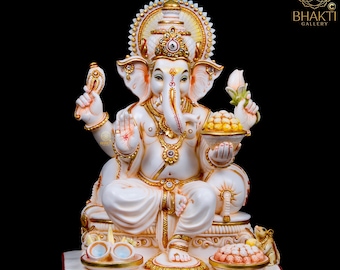 Ganesha Statue, 33 cm Big Hand Painted Cultured Marble Ganesha Statue, Ganesh Statue, Ganpati Idol, Ganapathi Idol, House warming gift