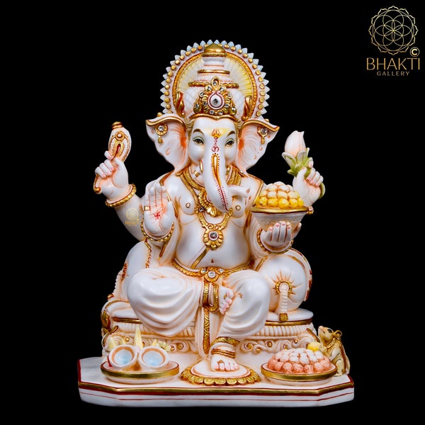 Ganesha Statue, 33 cm Big Hand Painted Cultured Marble Ganesha Statue, Ganesh Statue, Ganpati Idol, Ganapathi Idol, House warming gift