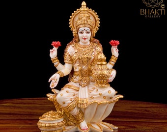 Lakshmi Statue, 18 CM Hand Painted Cultured Marble Goddess Laxmi Statue, Hindu Goddess of Money, wealth, Abundance, fertility & prosperity.
