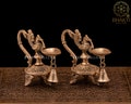 Brass Annam bird Diya Set of 2, 13 cm Annapakshi Design Brass Oil Lamp with Bell for Aarti, Traditional Indian Brass Decorative oil Diya