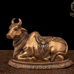 Small Nandi Statue, Gatekeeper of Shiva & Parvati, God Nandi Figure, 15 cm Small Size Brass Nandi Statue, Sacred Bull Idol, Shiv Sevak