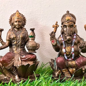 Small Lakshmi Ganesh Statue, 8.5 cm Bonded Bronze Laxmi Ganesh Statue Small, Lakshmi Ganesha Idol, Small Laxmi Ganesha Idol