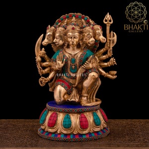 Brass Panchmukhi Hanuman Statue with Stonework, 33 cm Big Five face Lord Hanuman Idol, Brass Panchamukhi Hanuman Statue, Monkey God Statue