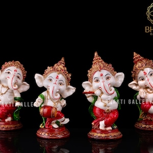 Dancing Ganesha Statue 4 piece set, Musical Ganesh set of 4 idols, Hindu good luck gift and Marriage gift item, Gift for new beginnings