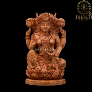 Wooden Lakshmi Statue. 20, 25, 30 cm big Wooden Laxmi Statue. Hindu Goddess of Money, wealth, Abundance, fortune, fertility & prosperity