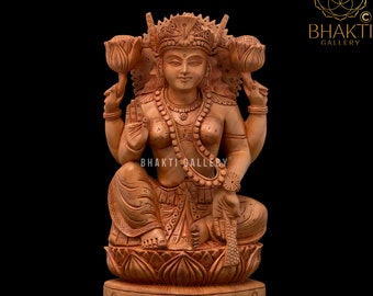Wooden Lakshmi Statue / 20, 25, 30 cm big Wooden Laxmi Statue. Hindu Goddess of Money, wealth, Abundance, fortune, fertility & prosperity.