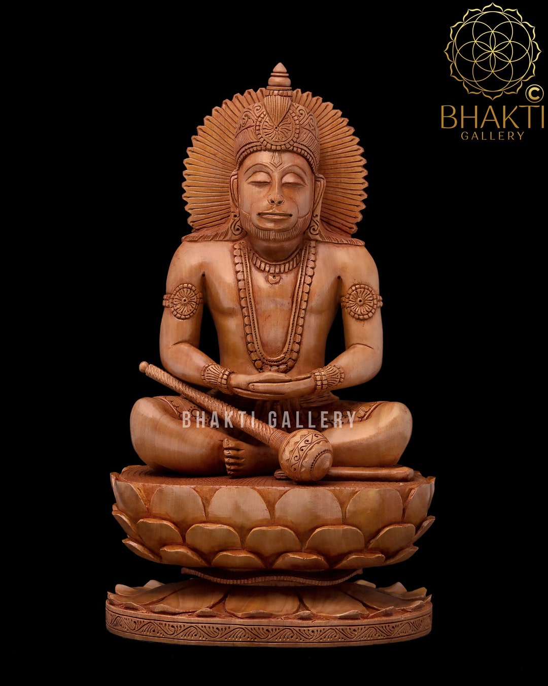Wooden Hanuman Statue 32 Cm Big Hand Carved Wood Hanuman Etsy
