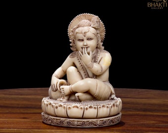 Balagopal Krishna Statue, 11 cm Small Dust Marble Bal Gopala Krishna Morti, Baal Krishn, Baby Krishna idol, Makhan chor krishna Murti