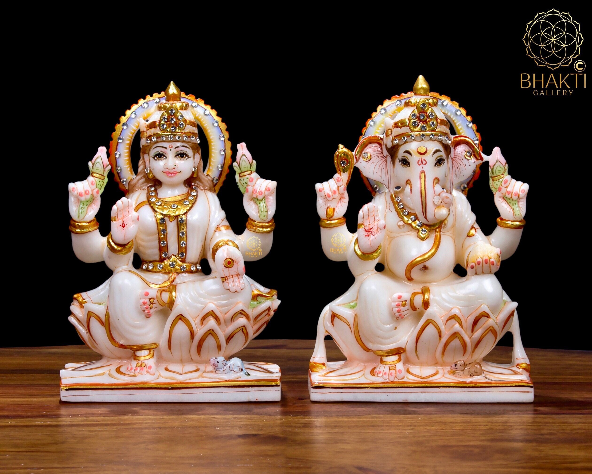 Marble Lakshmi Ganesh Statue 16 CM Hand Painted Pure Marble Etsy