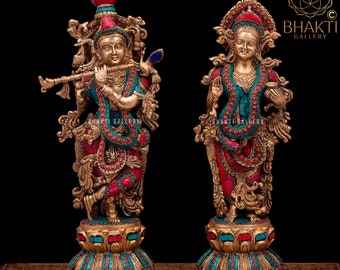 Brass Radha Krishna Statue, 46 cm Big Brass Radhakrishna Sculpture, Radha-Krishna Figurine, Home Entrance Decor, Marriage Anniversary Gift