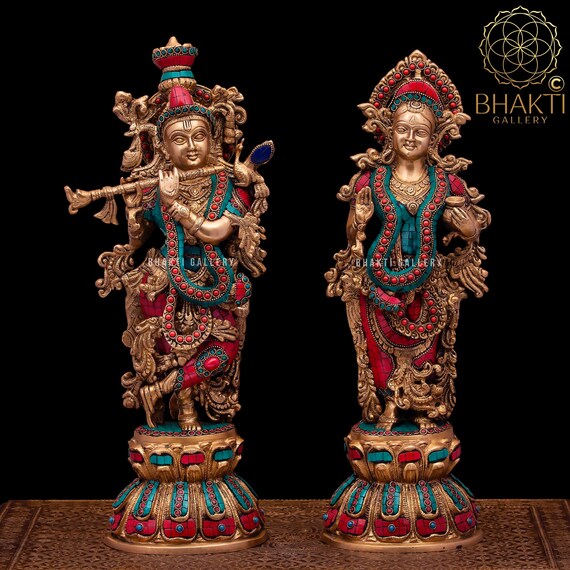 Big Radha Krishna Statue in Brass 46 Cm Big Size Brass Radha Etsy