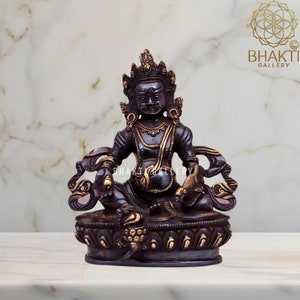 Kuber Statue, 22 cm Big Black Golden Finish Brass Kubera Statue, Kuvera, Dik-Pala, Dzambala Statue, Dzambhala, Jambhala Statue, Jambala