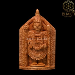 Wooden Tirupati Balaji Statue, 18 cm Shree Venkateswara Idol in Wood, Wood Tirupati Balaji Figure, Venkata Statuette, Srinivasa Figurine