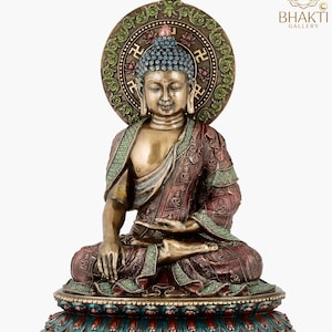 Shakyamuni Buddha Statue, 27 cm Big Bronze Finish Earth Witness Buddha Idol, Siddharth Gautam, Buddhist Temple Decor, Earth Touching Buddha