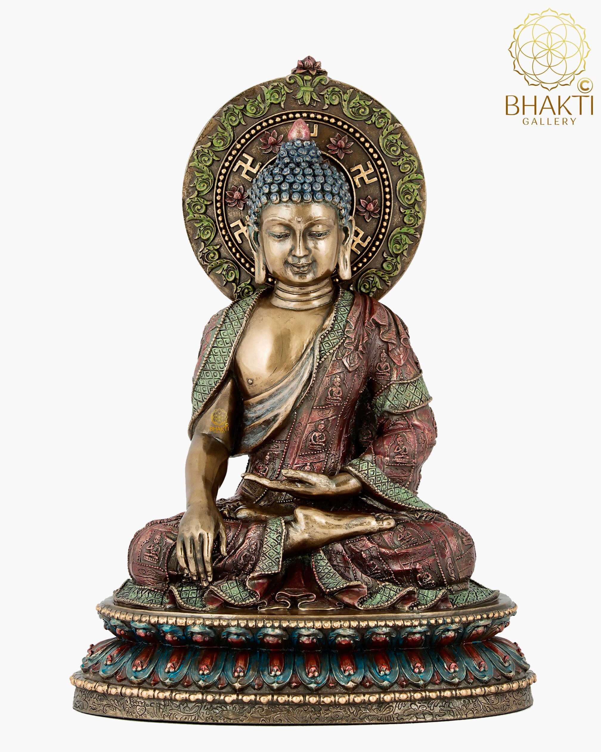 Shakyamuni Buddha Statue, 27 cm Big Bronze Finish Earth Witness Buddha Idol, Siddharth Gautam, Buddhist Temple Decor, Earth Touching Buddha