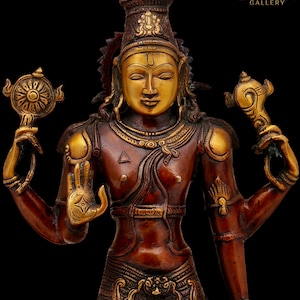 Lord Vishnu Idol, 51 cm Big Antique Finish Brass Standing Vishnu Narayan Statue, Vishnu Bhagwan ki Murti, Brass Lord Vishnu Statue