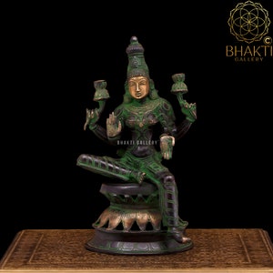 Brass Laxmi Statue, 31 cm Big Antique Finish Brass Lakshmi Statue, Hindu Goddess of Money wealth Abundance & prosperity, Sri Lakshmi Idol