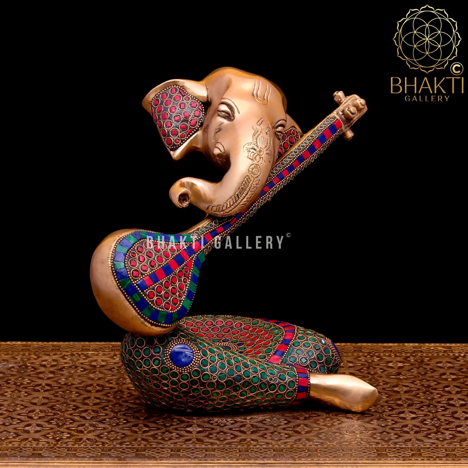 Brass Abstract art Ganesha Statue with Stonework 25 cm Modern Etsy