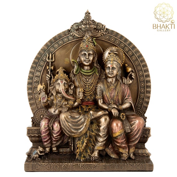 Hand Finished Brass Shiva Family Statue - Shiva, Parvati and Ganesh 25cm x 18cm Hand Finished Brass Shiva Family Statue - Shiva, Parvati and Ganesh 25cm x 18cm