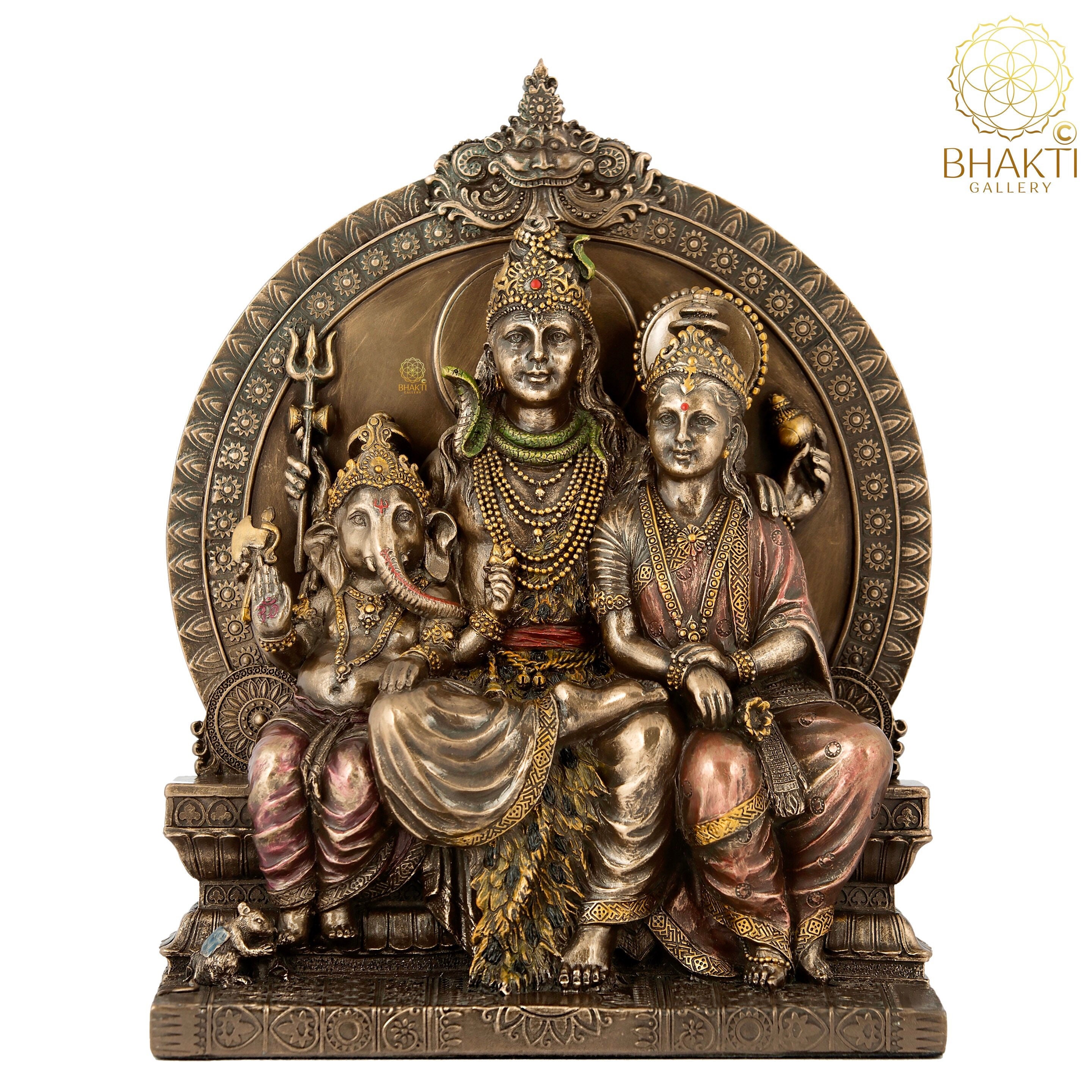 Hand Finished Brass Shiva Family Statue - Shiva, Parvati and Ganesh 25cm x 18cm Hand Finished Brass Shiva Family Statue - Shiva, Parvati and Ganesh 25cm x 18cm