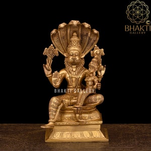 Brass Narasimha Statue, 35 cm big Brass Lakshmi Narasimha Statue, Lion God Vishnu Avtar Narsingh, Nrasimha Idol with Lakshmi, Narasingh