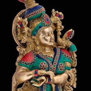 Brass Radha Statue with Stonework, 75 cm Big Large Size Goddess Radha Rani Idol in brass, Indian Lady Sculpture, Shyama, Goddess of love
