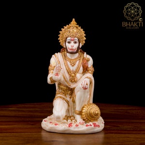 Lord Hanuman Statue, 18 cm Hand Painted Cultured Marble Blessing Hanuman Idol, Hindu Monkey god of Devotion, Strength, Celibacy & Bhakti