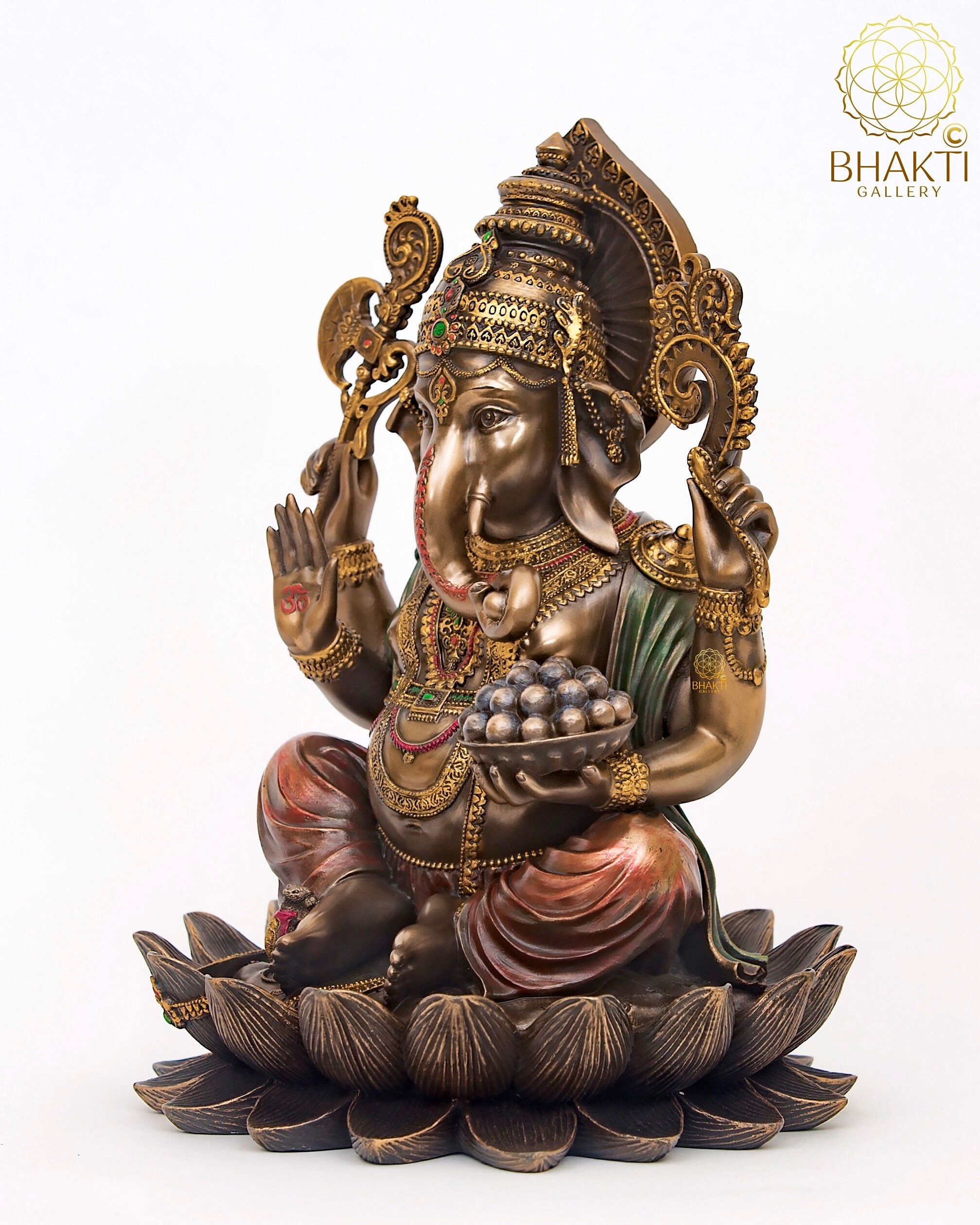 Home & Living Statues Bonded Bronze Lord Ganesha Idol on Lotus Hindu